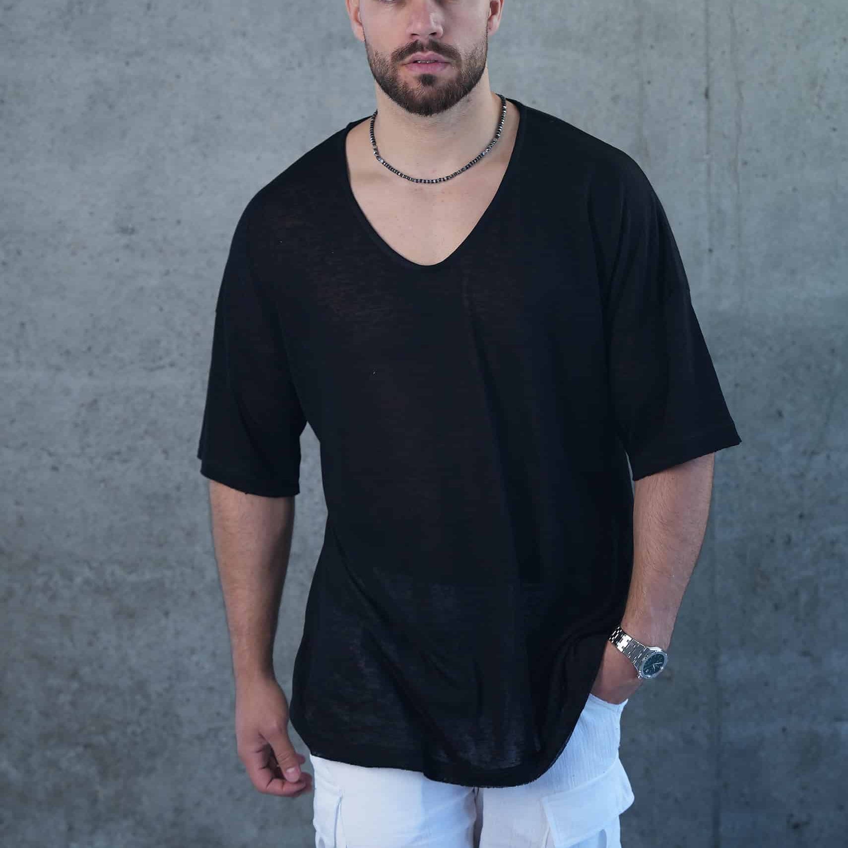 חולצת פשתן קיתיריה צווארון ביצה