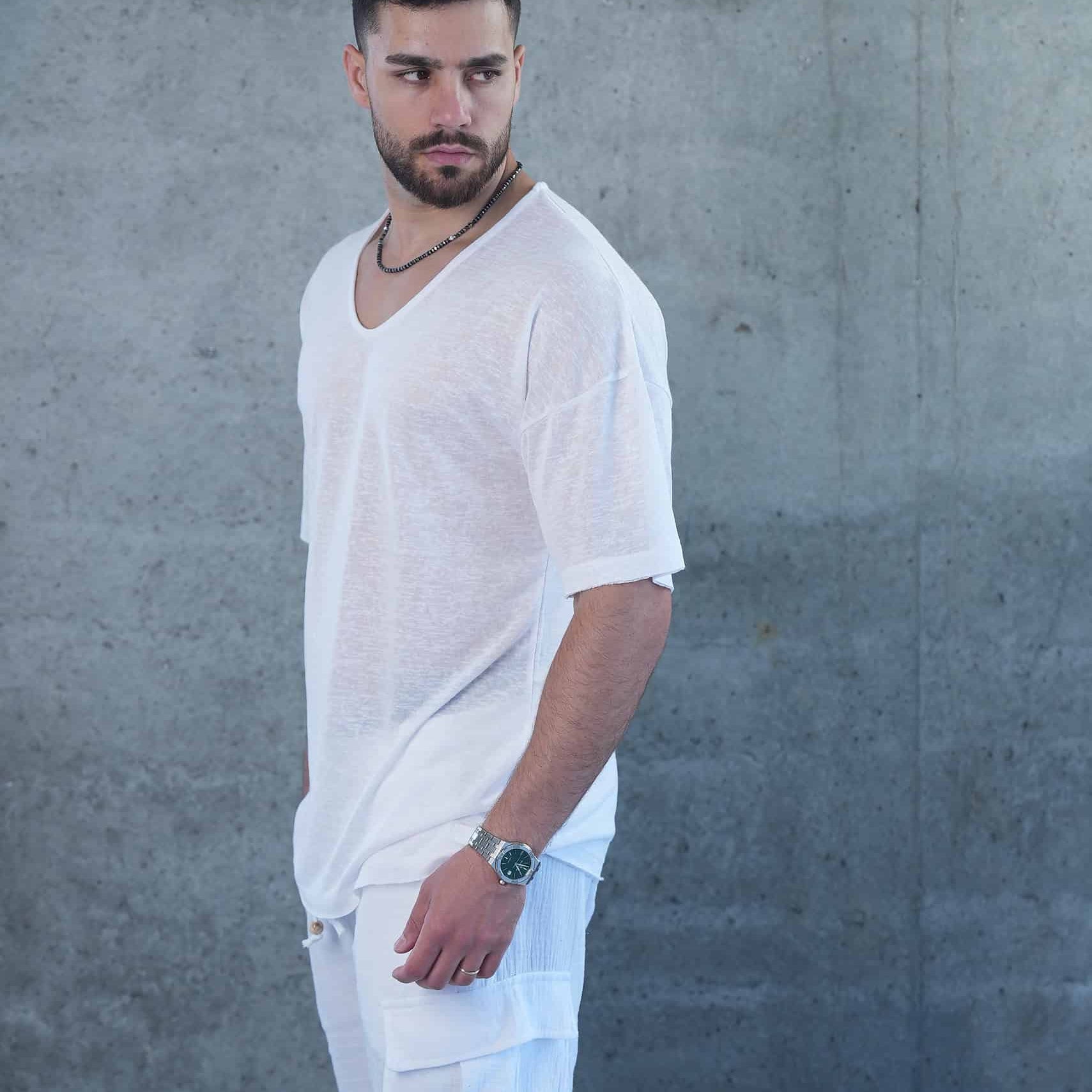 חולצת פשתן קיתיריה צווארון ביצה