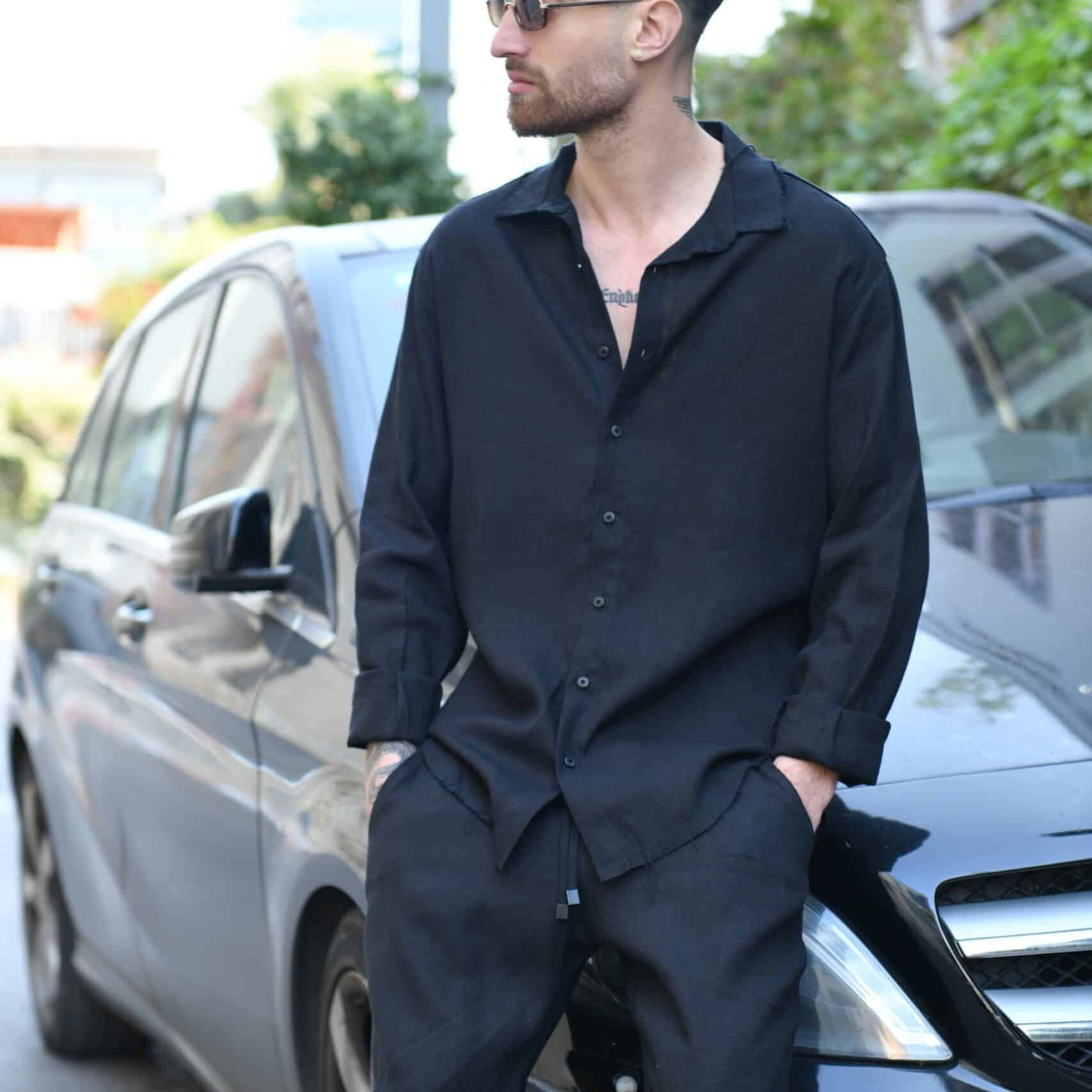 חולצת פשתן מכופתרת