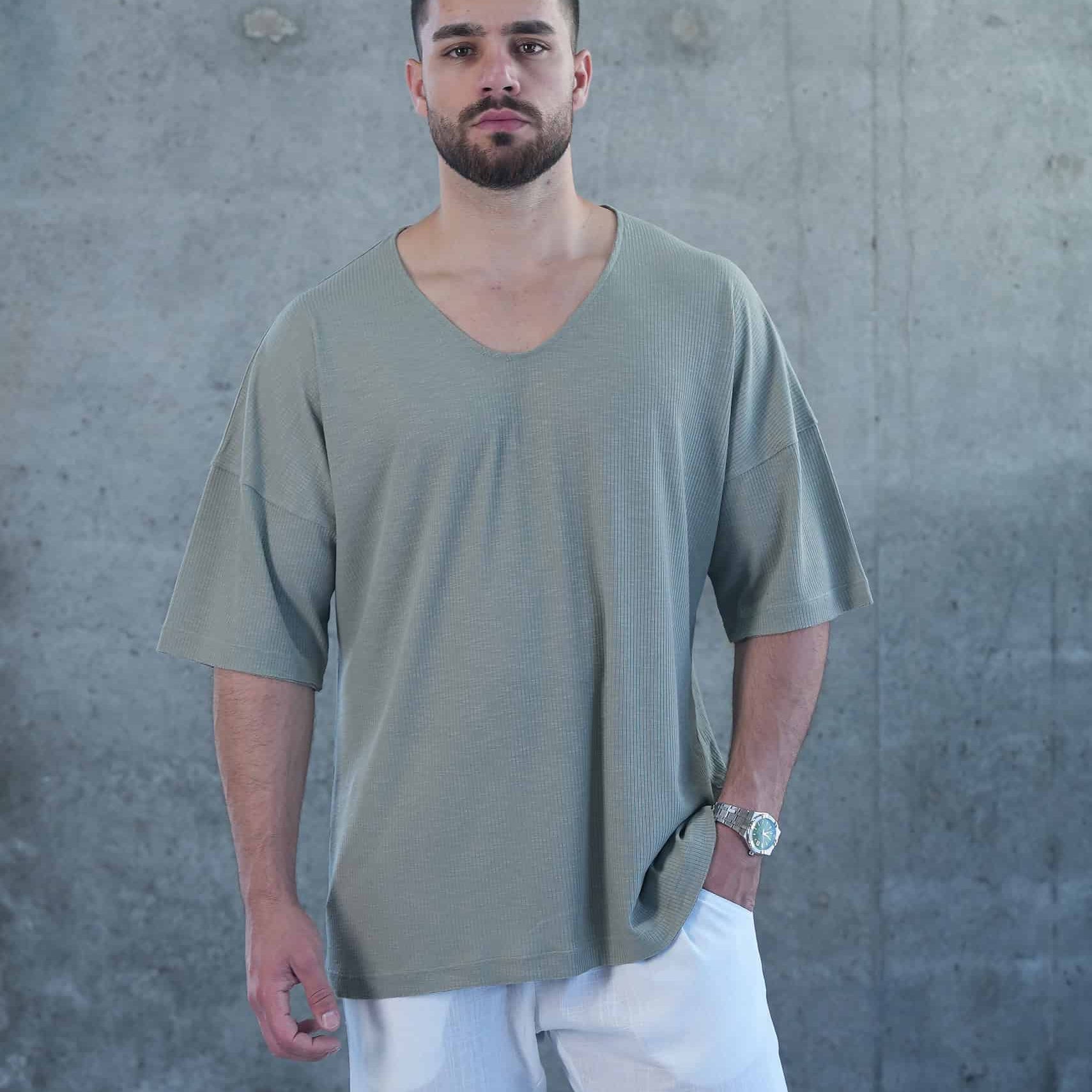 חולצת ריב פשתן צווארון ביצה