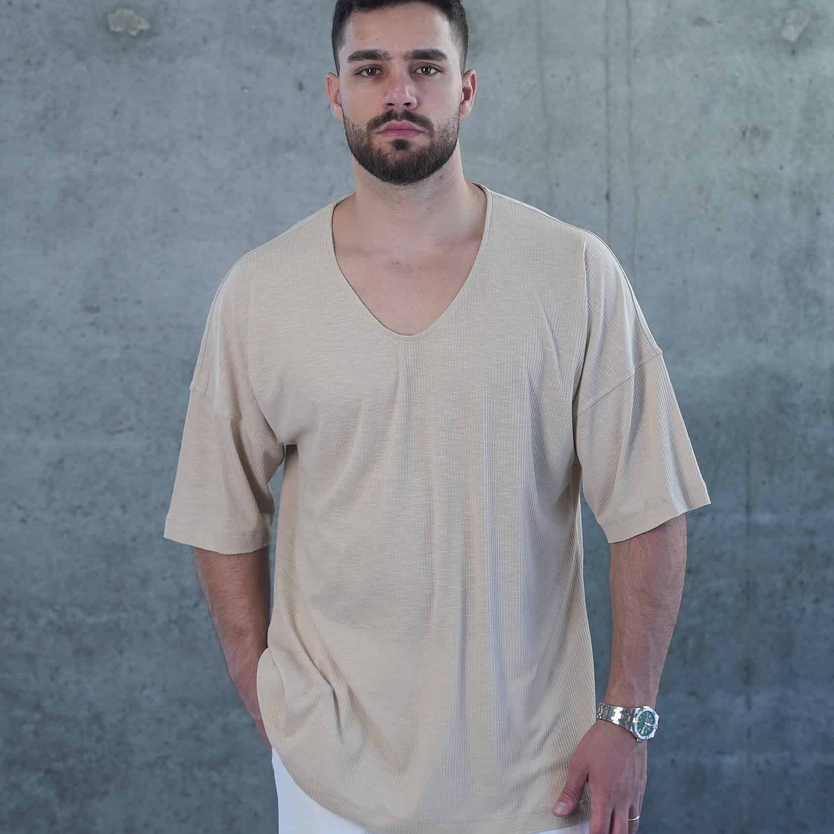 חולצת ריב פשתן צווארון ביצה