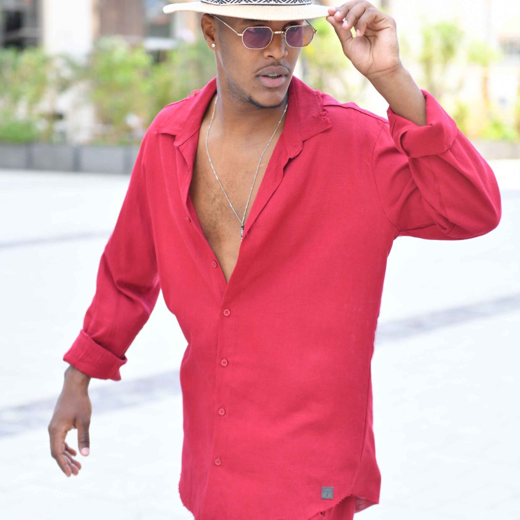 חולצת פשתן מכופתרת