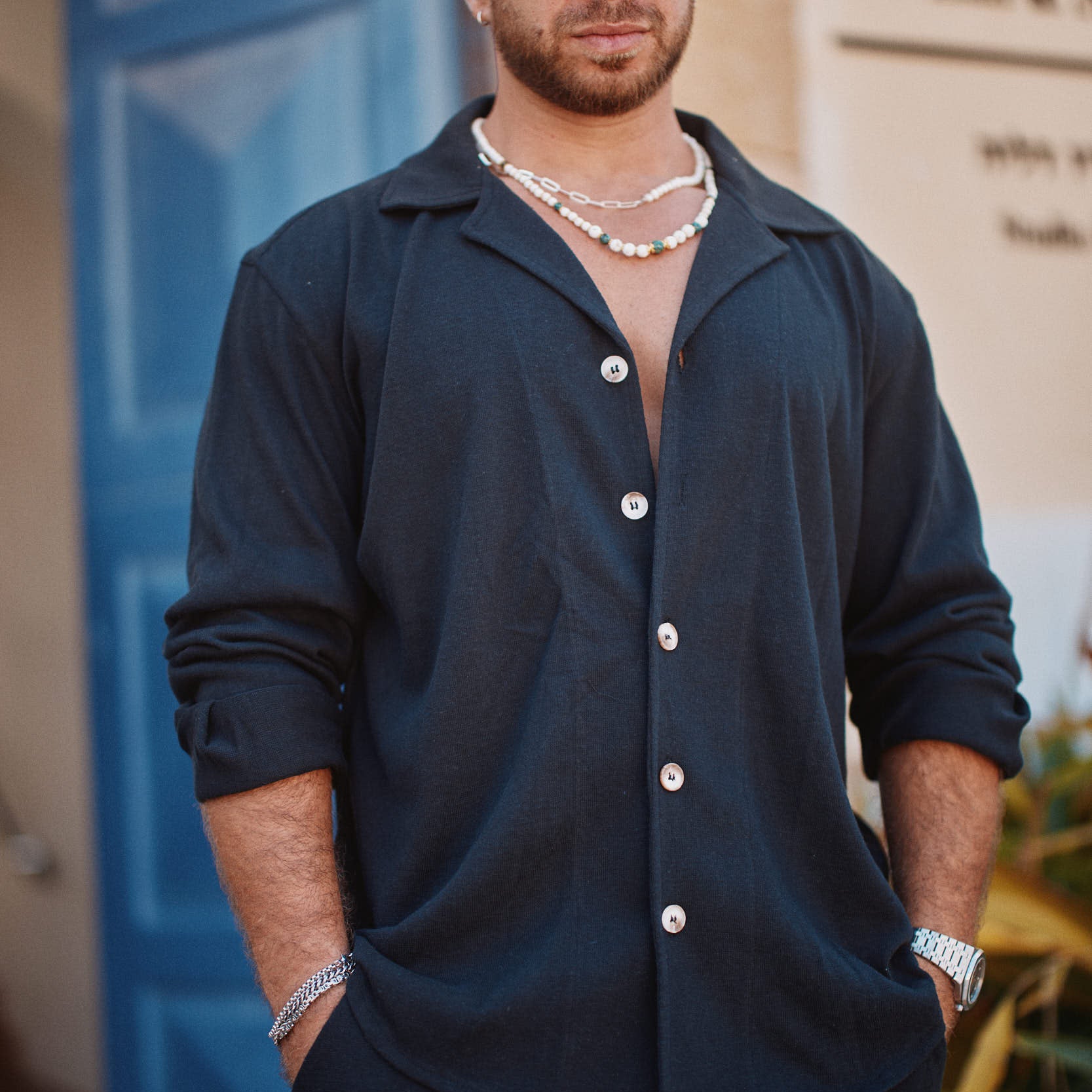 חולצה מכופתרת אמורגוס פשתן עבה