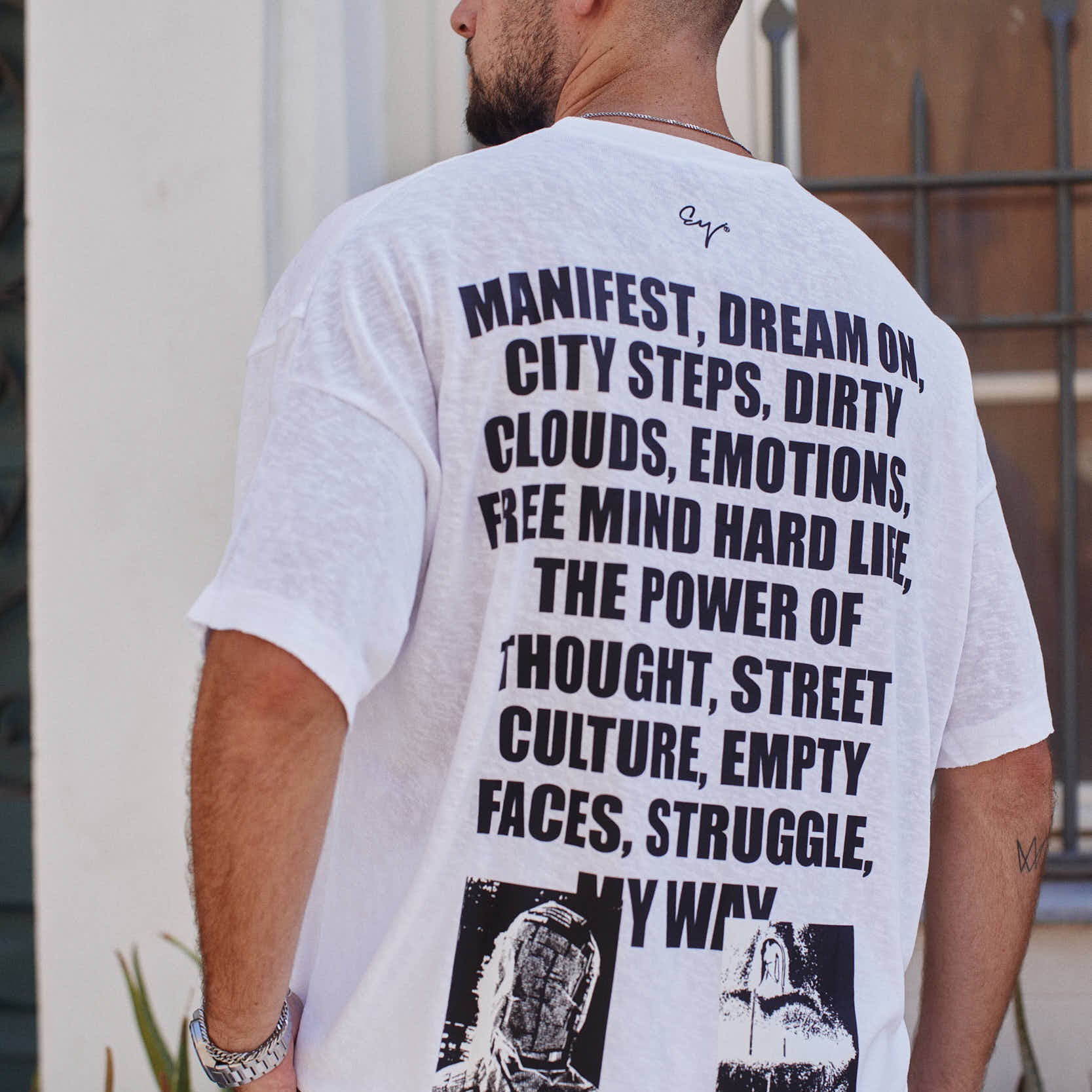 בייסיק פשתן אוברסייז דפוס גב