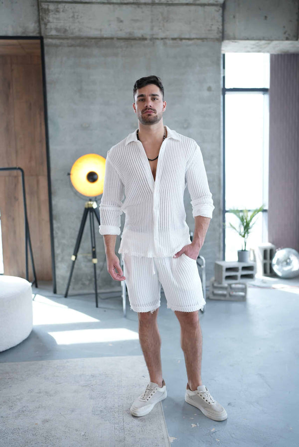 חולצת סאנטוריני מכופתרת שרוול ארוך