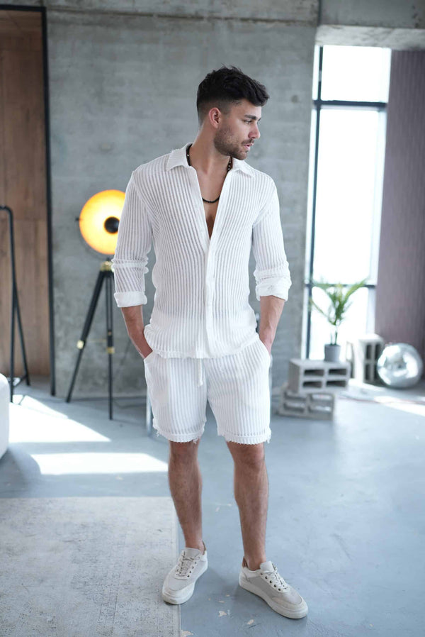 סט סנטוריני מכופתר לבן