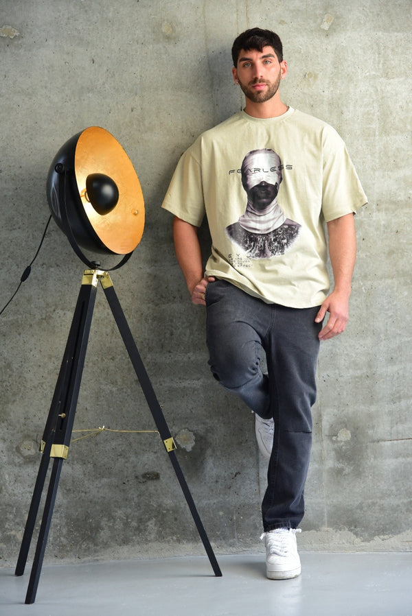 חולצת אוברסייז כותנה הדפס קדמי