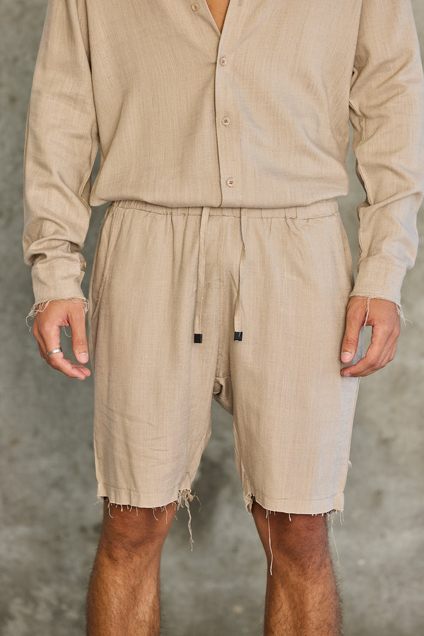 מכנס פשתן קצר מוקה